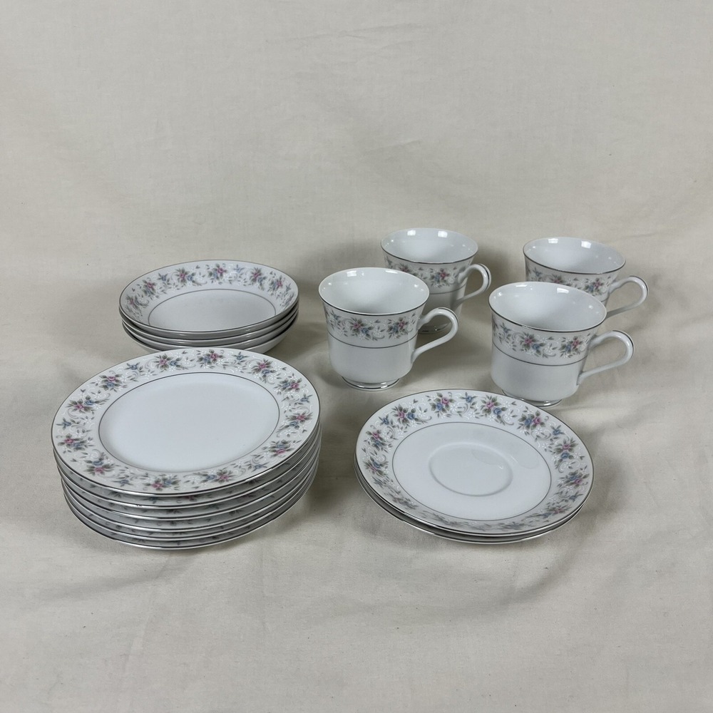 M Fine China of Japan Corsage 3142 Set Of 16 Floral Design Teacups Plates Bowls